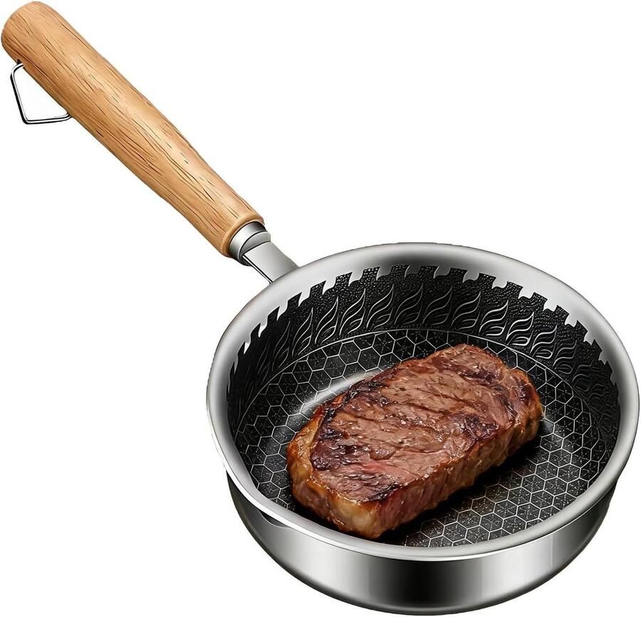 Koekenpan Antiaanbaklaag Mini Koekenpan Steelpan Ontbijt Bereiden Krasbestendig RVS 14 x 13 x 4.5 cm Zilverkleurig