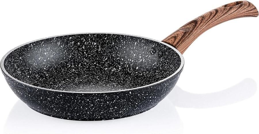 Koekenpan Antiaanbakpan Dagelijks Koken 3-laags Marmer Coating 24 cm Zwart Hout