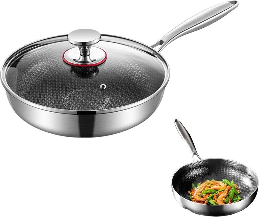 Antiaanbak Koekenpan Roestvrijstaal pan Maaltijd bereiden Gelijke warmteverdeling 26 cm Zilver