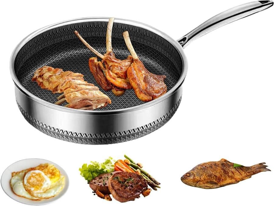 Koekenpan Antiaanbakpan Kookgerei Bereidingen Krasbestendig RVS 30 cm Diameter