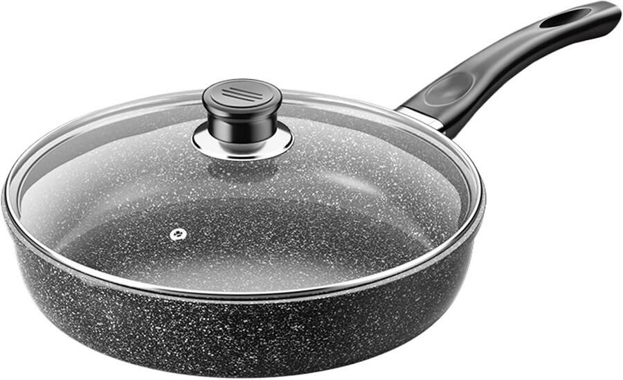Koekenpan Antiaanbakpan Kookgerei Inductie Keramische Kookplaat Steenmateriaal Diameter 26 cm Zwart