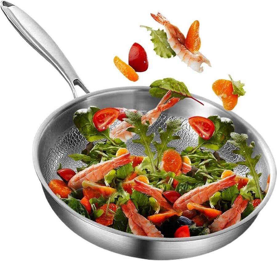 Koekenpan Antiaanbakpan Thuis koken Gehamerd ontwerp 26 cm Zilver