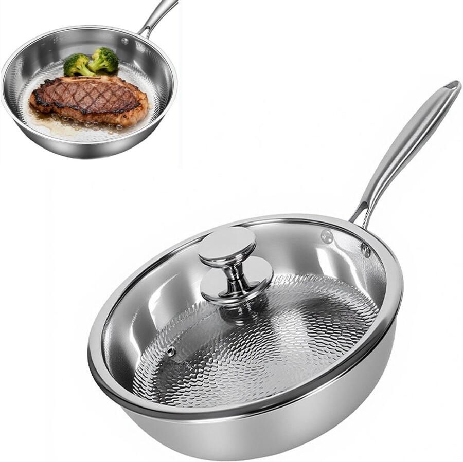 Koekenpan Antiaanbakpan Titanium Gezond Koken Gehamerd Oppervlak 30 cm Zilver