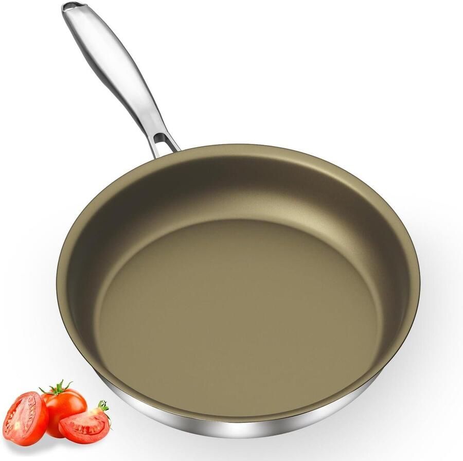 Koekenpan Bakkerspan Koekepan Eten Bereiden Bruin Gecoat 28 cm Roestvrij Staal