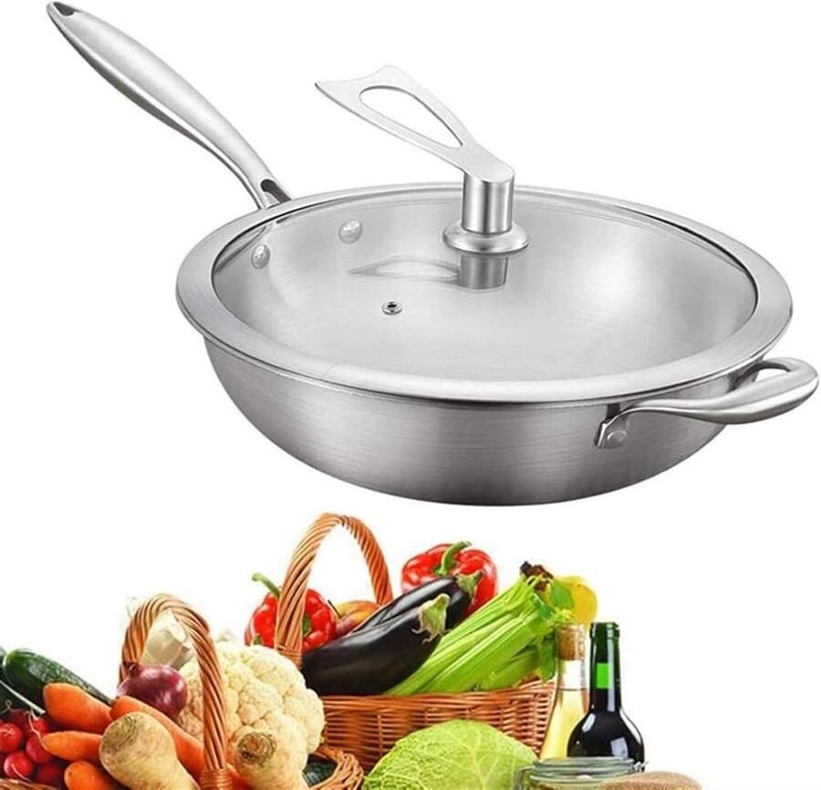 Koekenpan Bodem pan Dagelijks Koken Gelijkmatige Warmteverdeling 32 cm Zwart