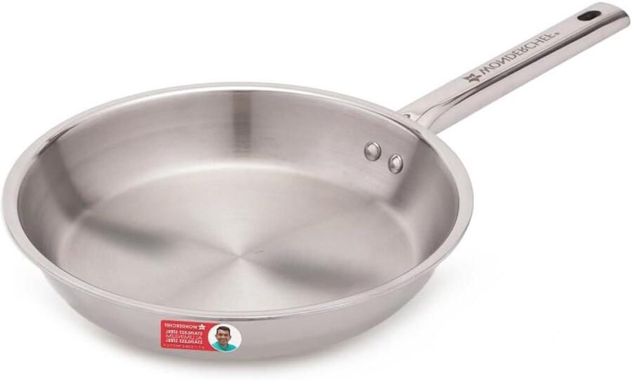 Koekenpan Braadpan Gelijkmatig Verwarmen Tri-ply Roestvrij Staal 24 cm Zilver