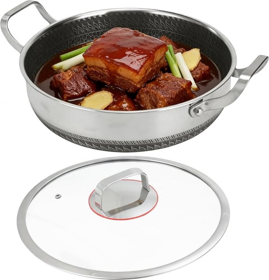 Koekenpan Braadpan Keukengerei Bakken Frituren Sauteren Antiaanbaklaag Dubbele Handgrepen 30 cm Meerkleurig