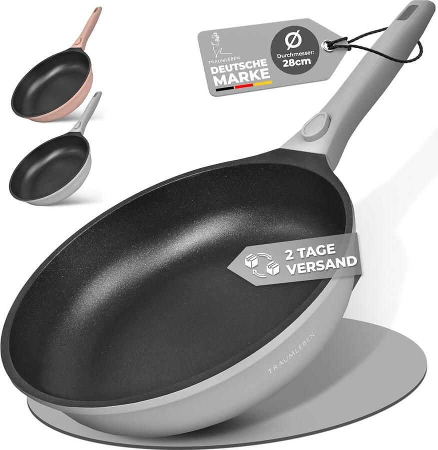 Koekenpan Bratpan Dagelijks Koken Afneembare Handgreep 28 cm Grijs