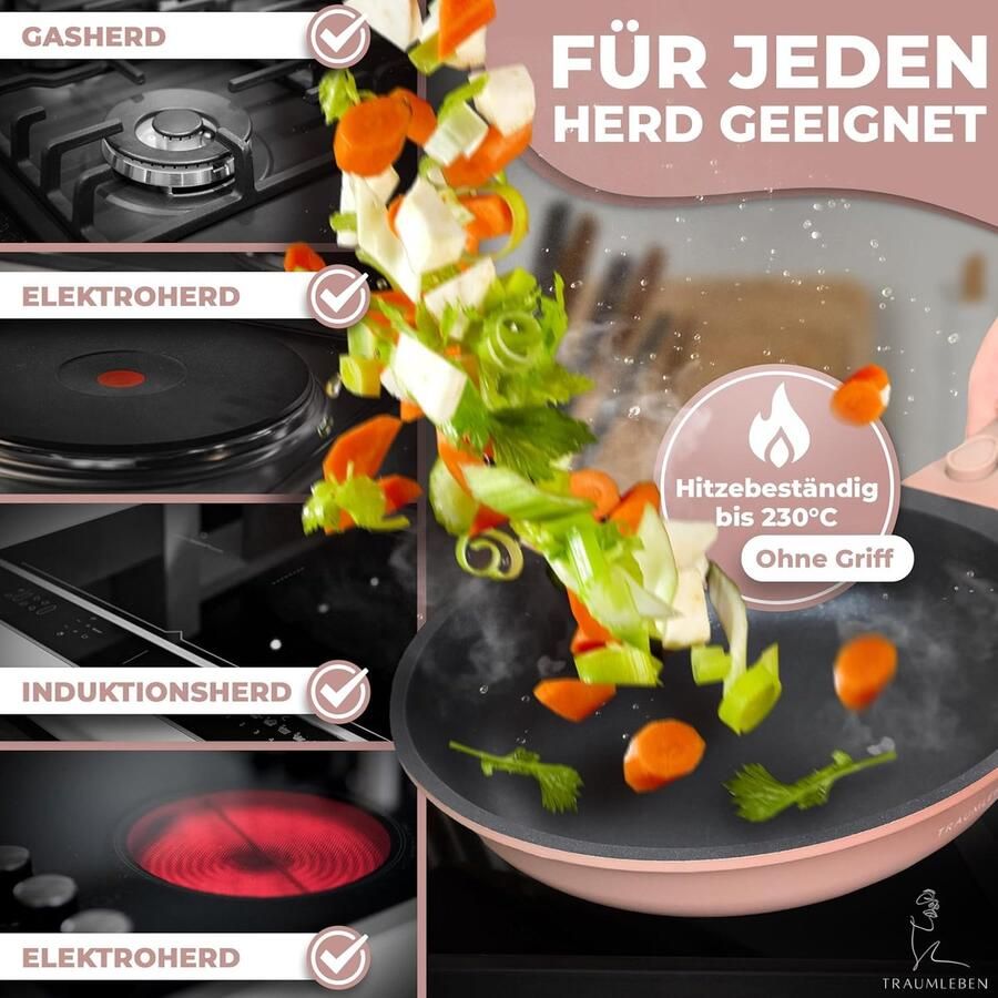 Koekenpan Bratpan Gezond Koken Afneembare Handgreep 28 cm Roze - Foto 2