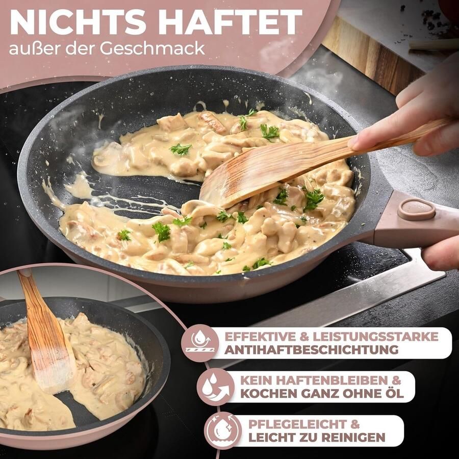 Koekenpan Bratpan Gezond Koken Afneembare Handgreep 28 cm Roze