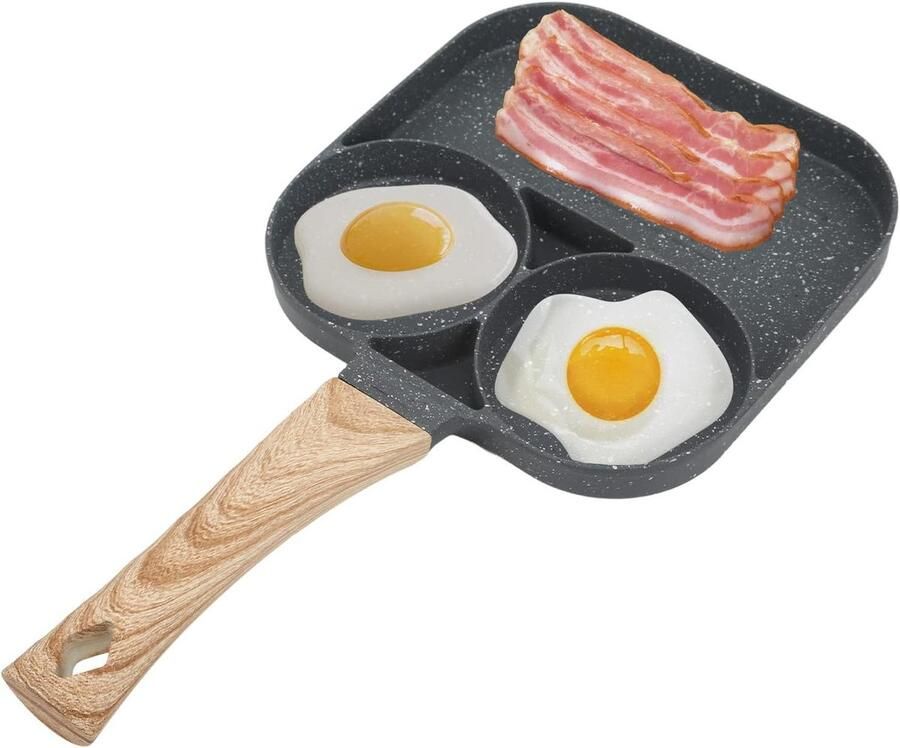 Koekenpan Burgerpan Ontbijt Maken Drie Vakkken 19 cm Zwart