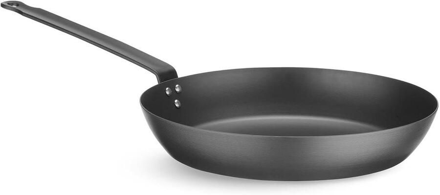 Koekenpan Carbon Staal Professioneel Koken Geschikt Alle Warmtebronnen 385x204x75mm Zwart