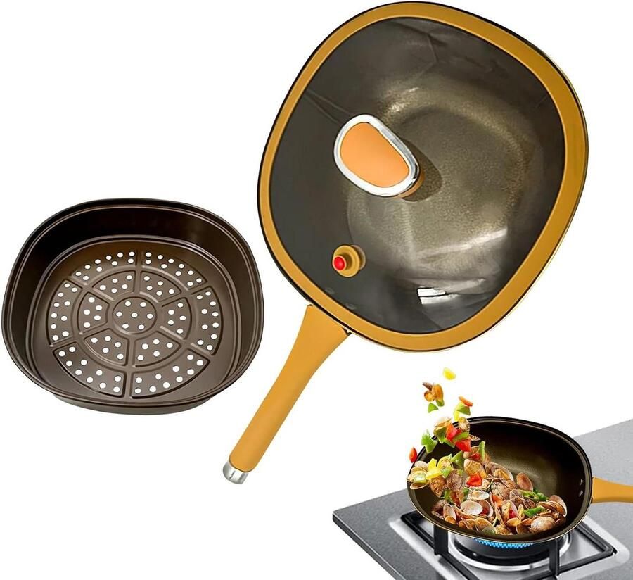 Koekenpan Diep Koekenpan met deksel Koken en braden Inclusief deksel 40 x 29 x 29cm Zwart