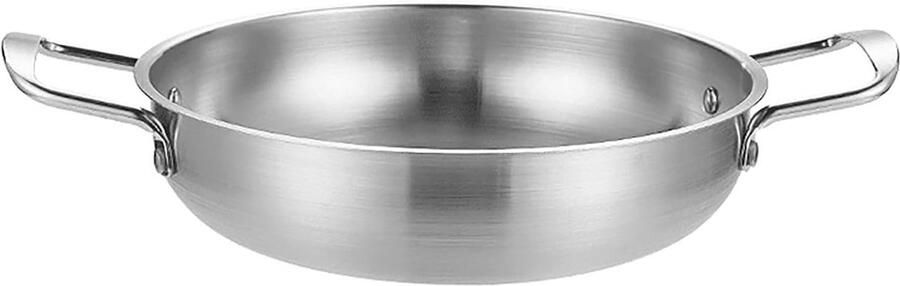 Koekenpan Dubbel Handvat Kookpan Roestvrij Staal Gezinsmaaltijden Bereiden Verdikt Roestvrij Staal 20 cm Zilver