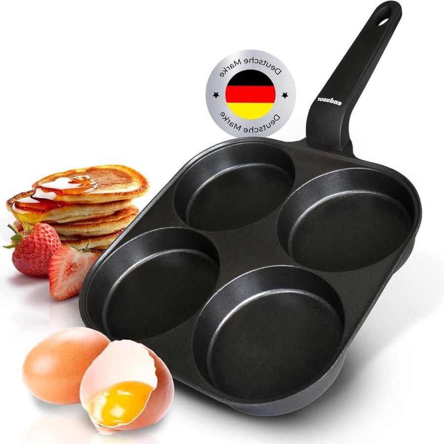 Koekenpan met 4 Gaten Eierpan Pannenkoekenpan Ontbijt Maken Gelijkmatige Warmteverdeling 21 cm Zwart