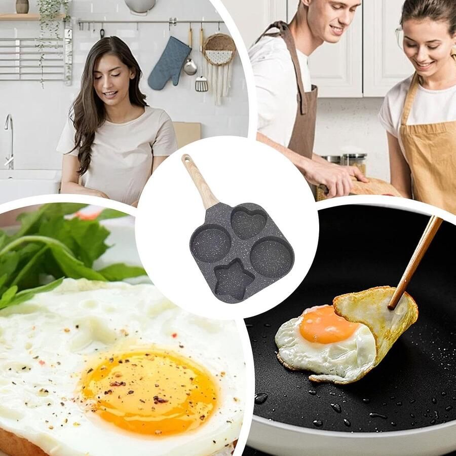 Koekenpan Eierpan Omeletpan Ontbijt Bakken Vier Vormen 18cm Diameter Zwart