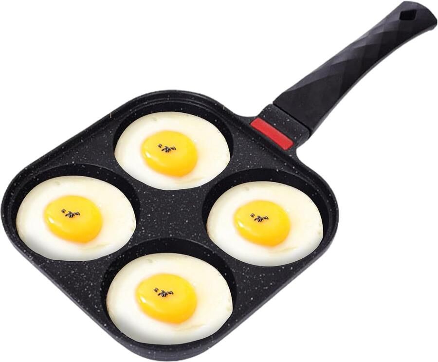 Koekenpan Eierpan Pannenkoekenpan Ontbijt Maken Vierholte Pan 37 cm Zwart