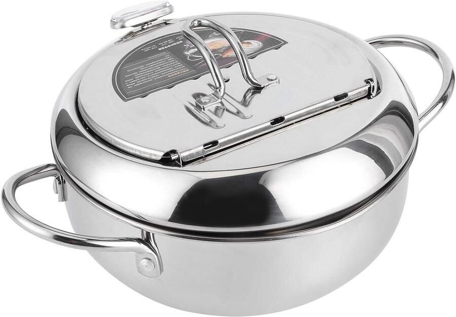 Koekenpan Friteuse Frituren Met thermometer 20cm Zilver