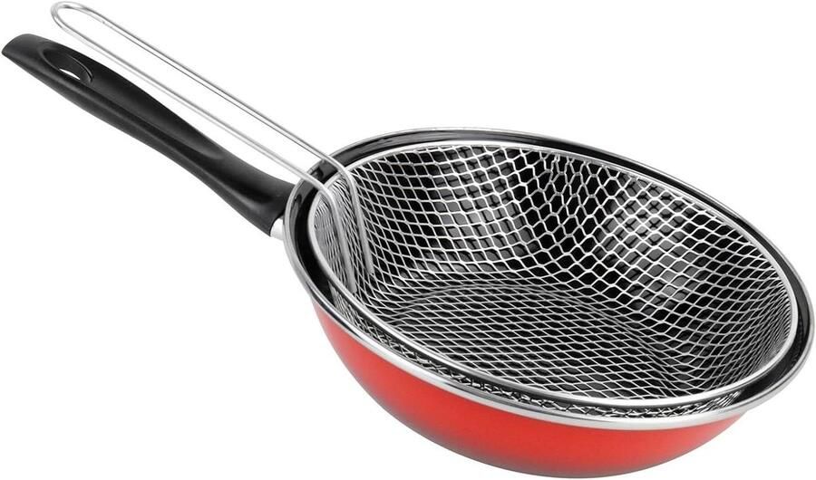 Koekenpan Friteuse pan Koekenpan met steel Dagelijks koken Energiebesparend geëmailleerd staal 26 cm Rood