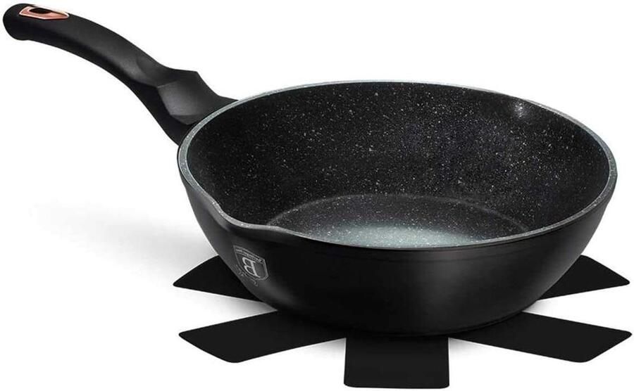 Koekenpan Frituurpan Diep Gerechten Bereiden 3 Laags Marmer Coating 24 cm Zwart Roségoud