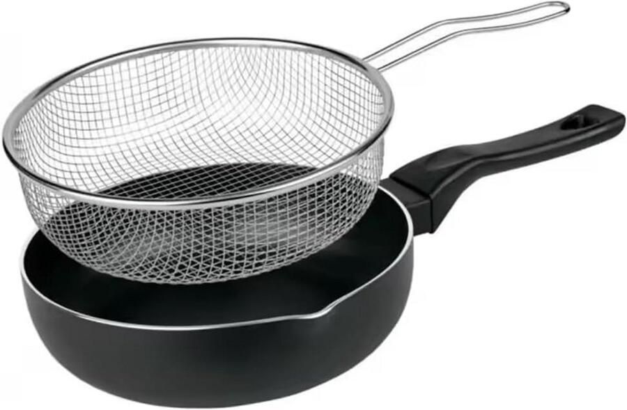 Koekenpan Frituurpan Lekker Bakken Met Mandje 24 cm Zwart