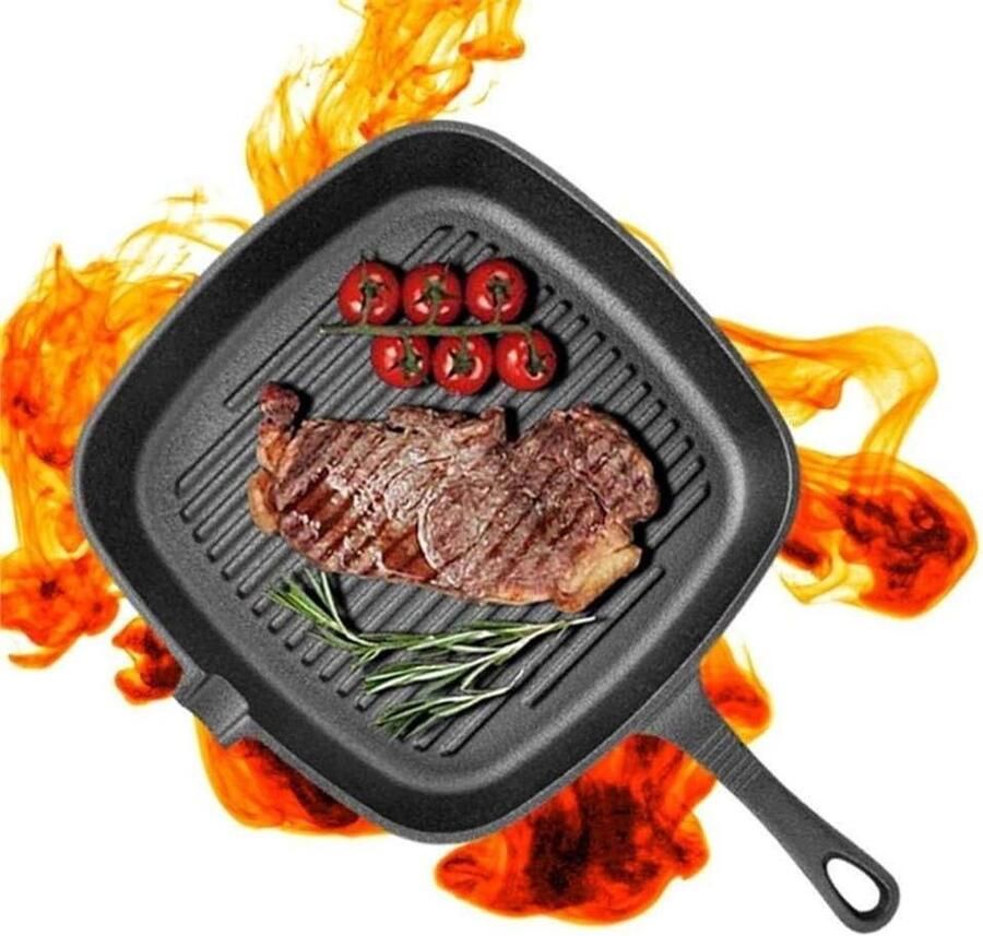 Koekenpan Gietijzer Grillpan Bakplaat Binnen en buiten koken Antiaanbaklaag 24x24 cm Zwart