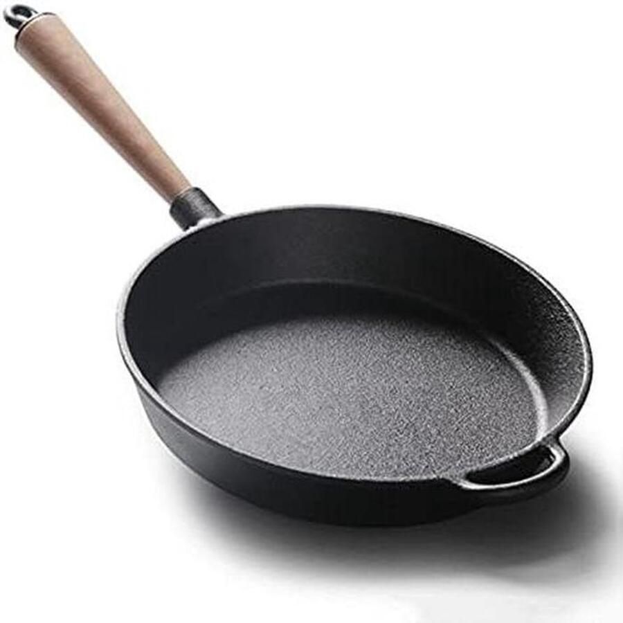 Koekenpan Gietijzer Grillpan Pannenkoekenpan Koken en Bakken Met Houten Handvat 26 cm One Color