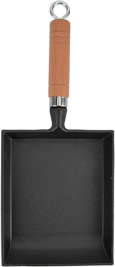 Koekenpan Gietijzer Pannenkoekenpan Plat Thuis Bakken Houten Handvat 36.5 x 15.5 cm Zwart