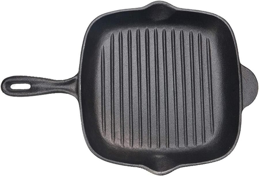 Koekenpan Gietijzer Platte bodem Veelzijdig Koken Uniforme Verwarming 26 cm Zwart