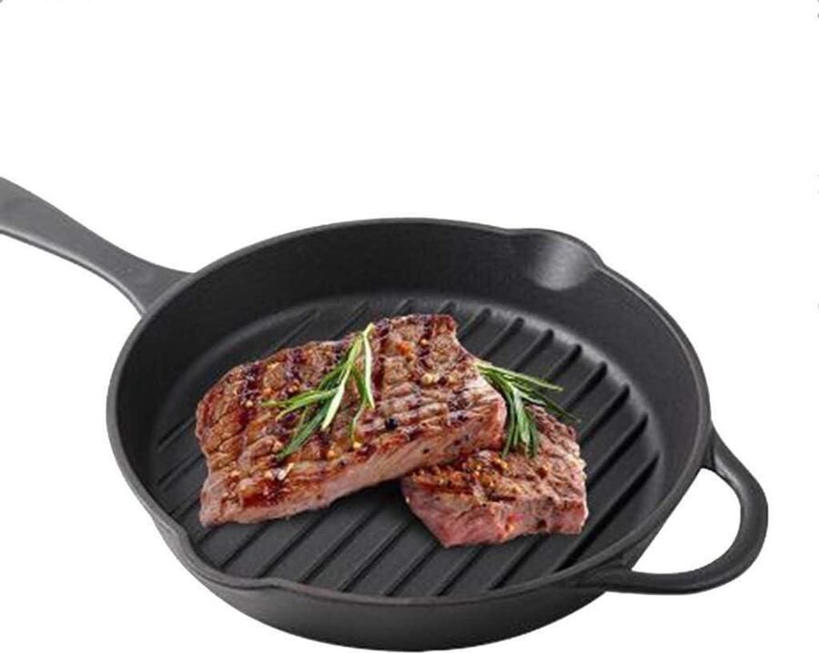 Koekenpan Gietijzer Steelpan Serveerpan Koken en Braden Gelijkmatige Warmteverdeling 25.3 Cm Zwart