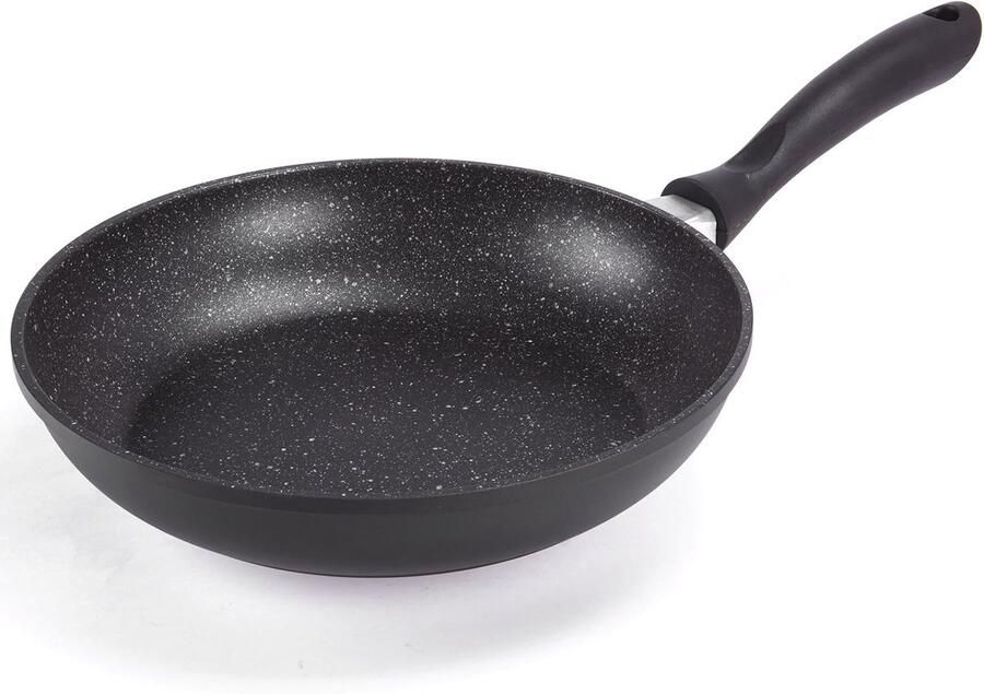 Koekenpan Gietijzeren pan Gezond Bakken Steenlook Coating 28 cm Diameter Zwart