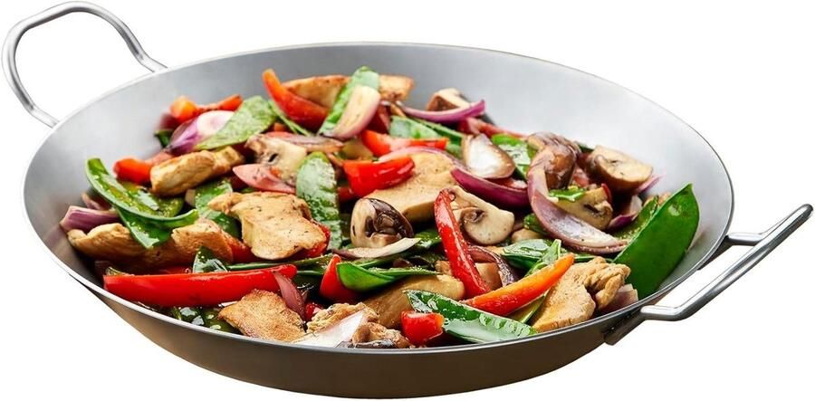 Koekenpan Gietijzeren pan Koken op vuur Natuurlijke antiaanbaklaag 32 cm Zilver