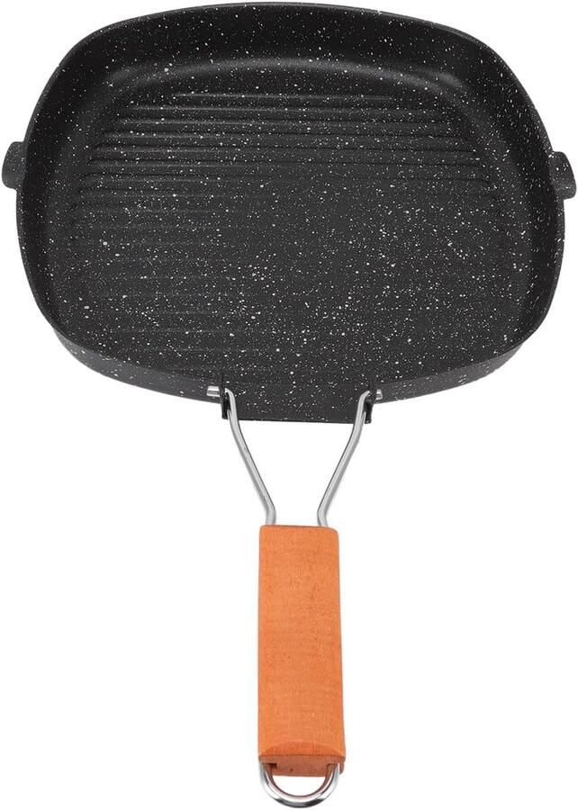 Koekenpan Grillpan Anti-aanbak Buiten Koken Opklapbaar Handvat Inductiebasis Zwart