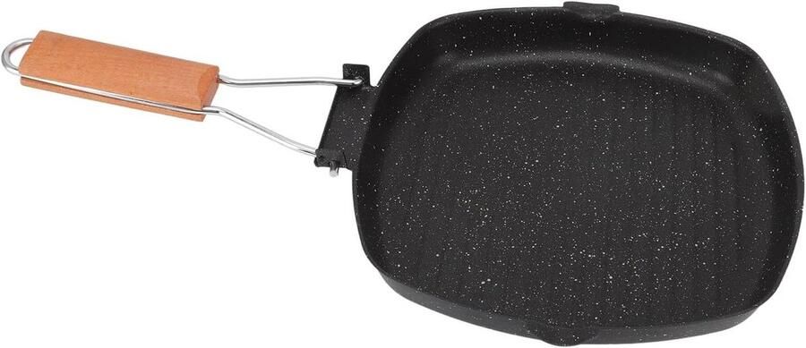 Koekenpan Grillpan Antiaanbak Pan Gezond Koken Inklapbaar Handvat 24x24cm Zwart