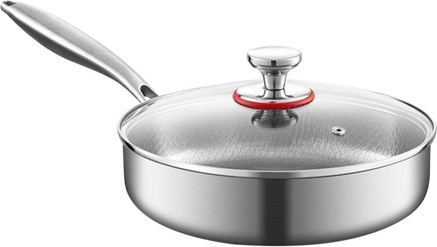 Koekenpan met Deksel Antiaanbakpan Braadpan Binnen Koken Gelijkmatige Warmteverdeling 20-28 cm Mat Metaal