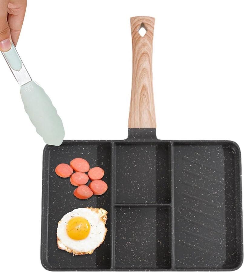 Koekenpan Grillpan Ontbijt Meerdere Gerechten Antiaanbaklaag 35x27cm Zwart