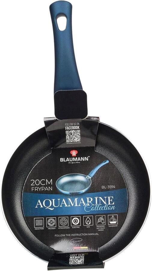 Koekenpan Grillpan Sauteerpan Koken en Grillen Zachte Handgreep 20x4 cm Aquamarine