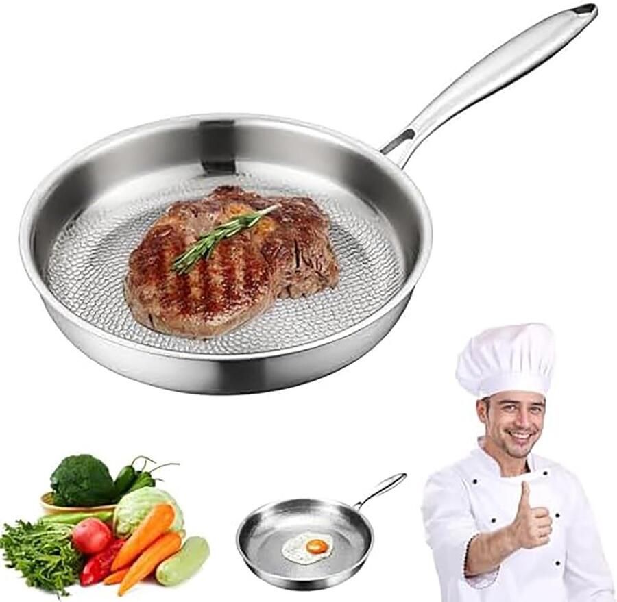 Koekenpan Hittebestendige pan Gezond koken Gehamerd oppervlak 30 cm Zilver
