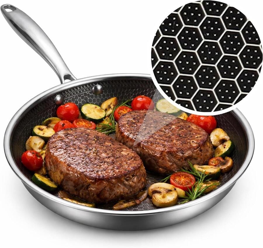 Koekenpan Honingraat Gezond Koken PFAS-vrije Coating 20 cm RVS