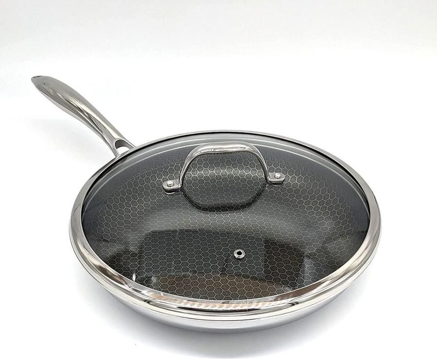 Koekenpan Hybride Pan Koken en Bakken Veilig voor Metalen Bestek 23 cm Zilver