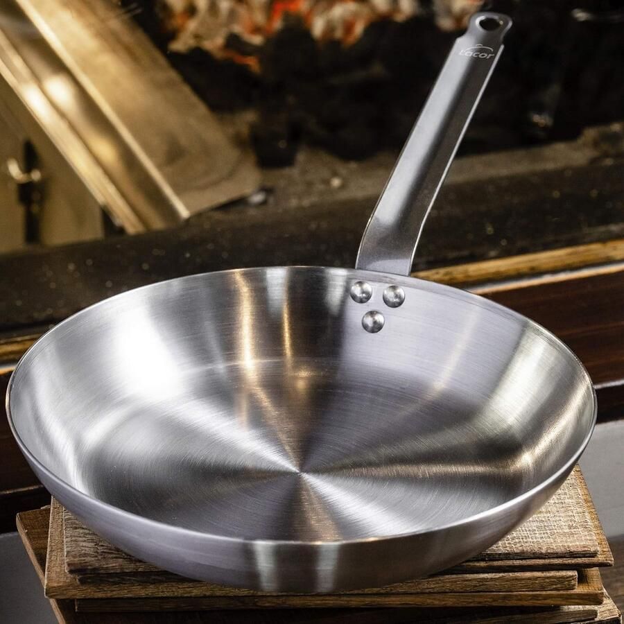 Koekenpan Ijzer Hoge Temperatuur Koken Handgemaakt Natuurlijk IJzer 24 cm Diameter Zilver