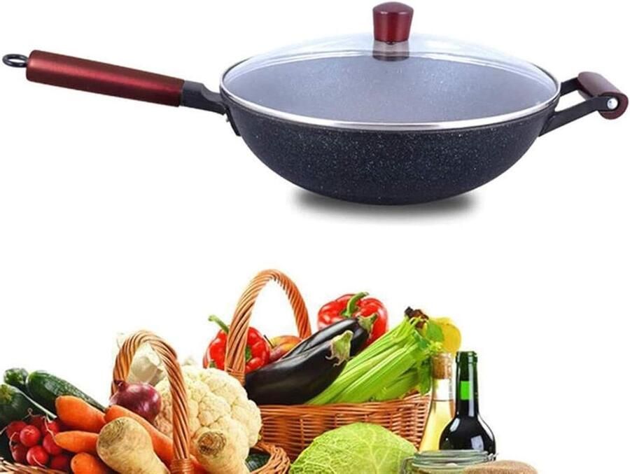 Koekenpan Inductie Koekenpan met deksel Dagelijks Koken Optimale Warmteverdeling 32cm Zwart