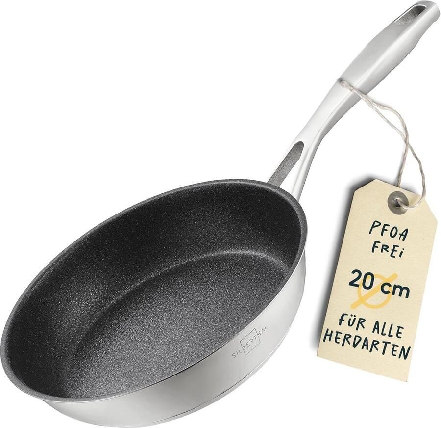 Koekenpan Inductiepan Anti-aanbak Gezond Koken PFAS en PFOA-vrij 20 cm Zwart