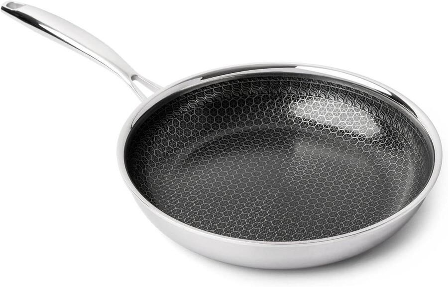 Koekenpan Keramisch Antiaanbakpan PFAS-vrij Gezond Koken RVS Honingraatstructuur 24 cm Zwart