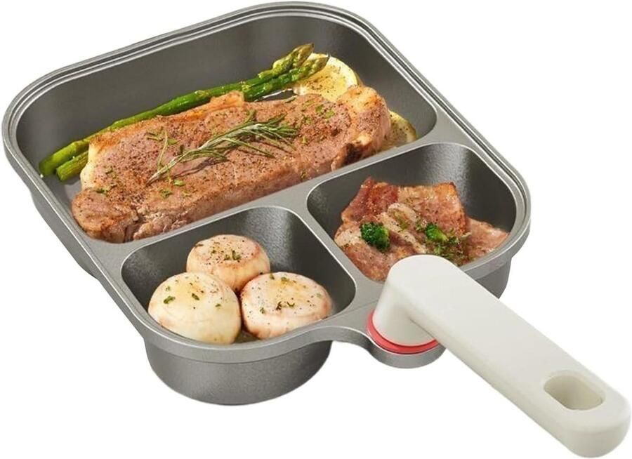 Pannenkoekenpan Omeletpan Grillpan Ontbijt Bereiden Drie Compartimenten 24.5 cm Zwart