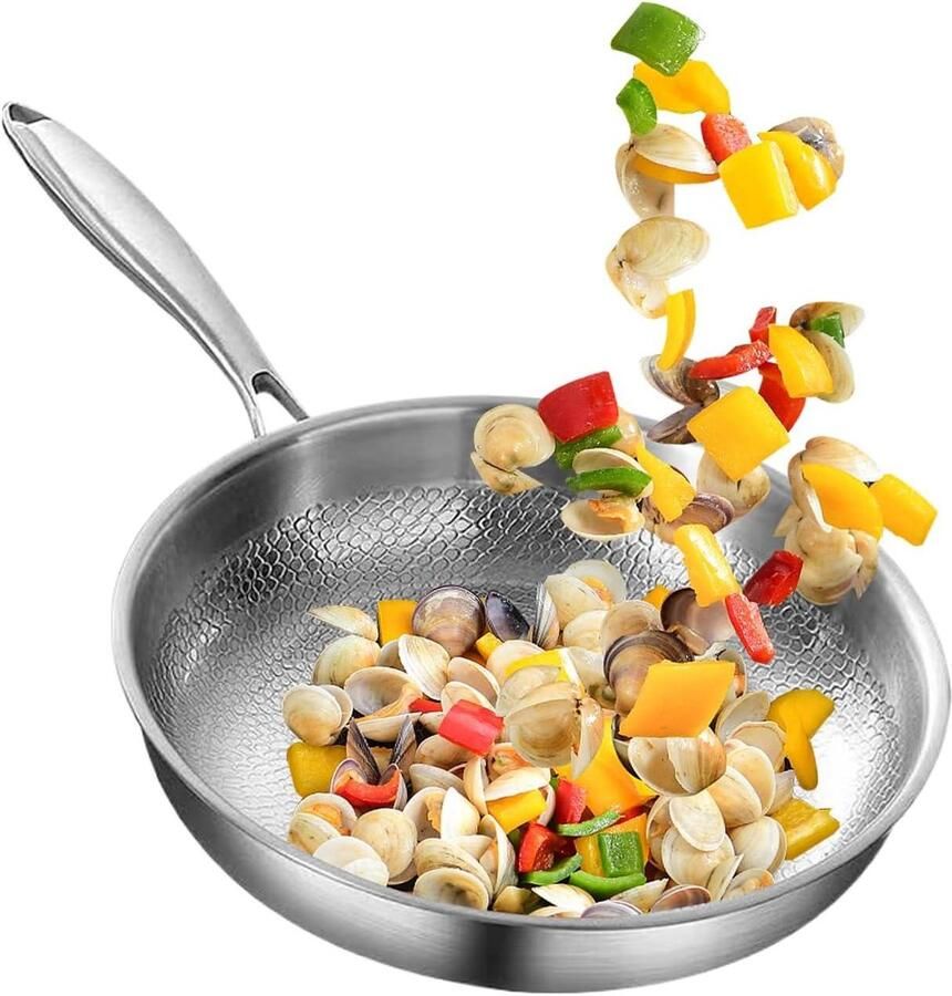 Koekenpan Kookgerei pan Thuis koken Gehamerd ontwerp 26 cm Zilver