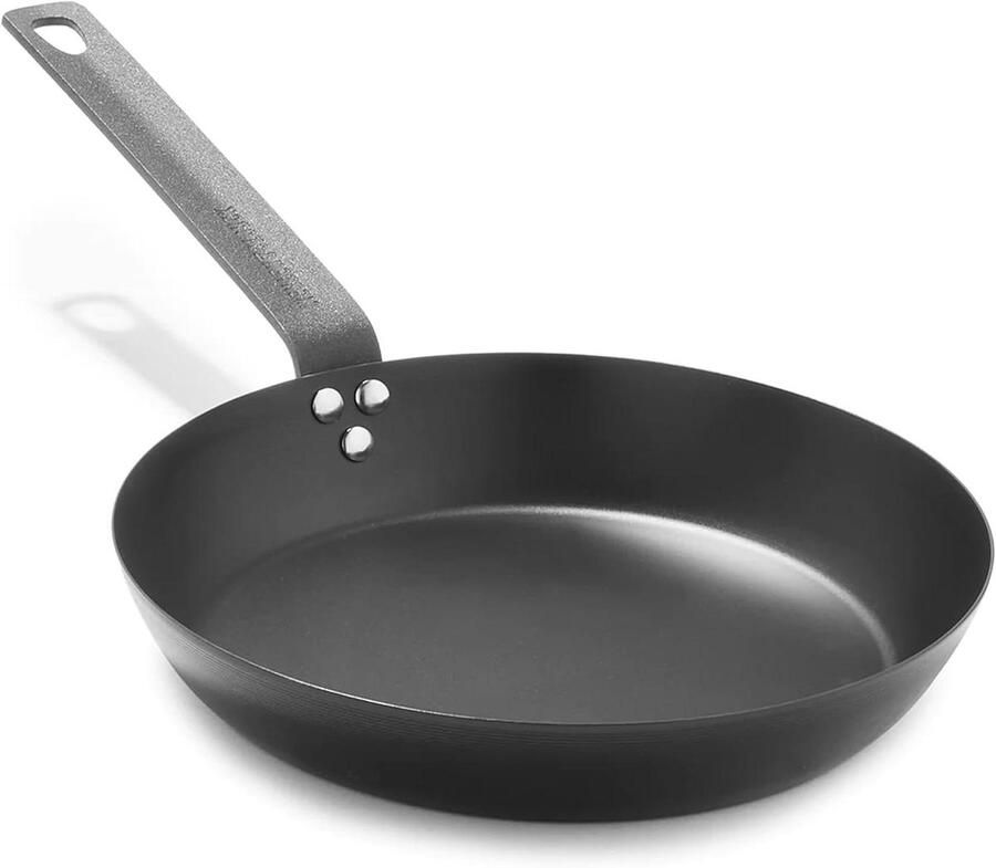 Koekenpan Koolstofstaal Inductiepan Grillpan Binnen en Buiten Koken Voorbehandeld Natuurlijk Anti-aanbak 26 cm Zwart
