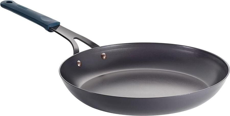 Koekenpan Koolstofstaal Koekenpan Bakpan Koken en Bakken Natuurlijk Antikleefoppervlak 12 Inch Zwart