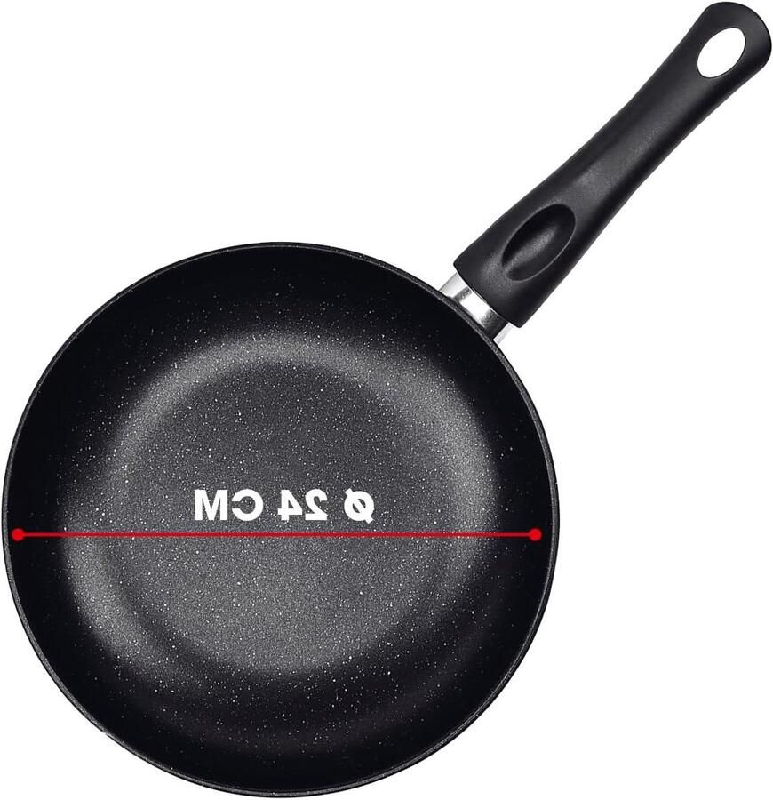 Koekenpan Koolstofstaal Koekenpan Granietlook Vetarm Braden Dubbele Antiaanbaklaag 24 cm Grijs