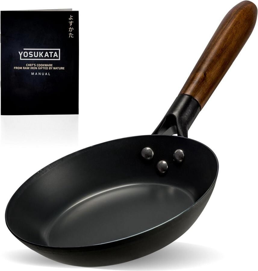 Koekenpan Koolstofstaal Koekenpan zonder coating Professioneel koken Verwijderbare hittebestendige handgreep 20 cm Zwart
